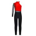 thumbnail image 4 of inlzdz Kids Girls Long Sleeve Full Body Unitard Catsuit Colorblock Dance Ballet Gymnastics Leotard Red 12, 4 of 7