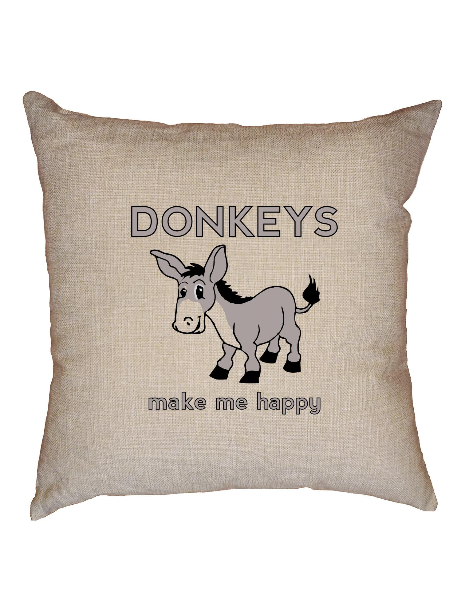 Donkeys Make Me Happy Cute Donkey Decorative Linen Throw Cushion