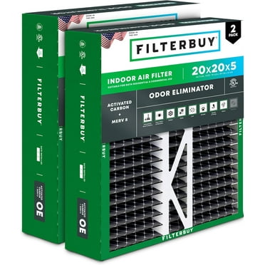 Filterbuy 20x20x5 MERV 8 Odor Eliminator, Pleated HVAC AC Furnace Air Filters for Honeywell FC100A1011, Lennox X0585 & More (2-Pack)
