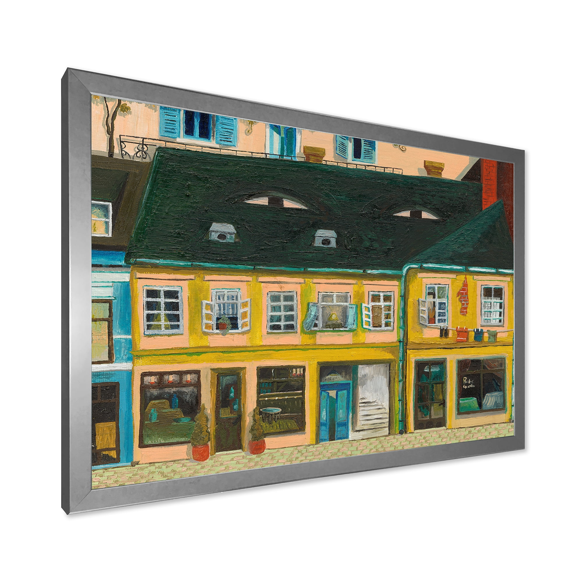 Designart 'Abstract Yellow Facade of Houses In Street In Paris' French Country Framed Art Print