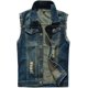thumbnail image 1 of Chaleco de mezclilla rasgado desgastado sin mangas con botones para hombre Azul oscuro CH Azul oscuro CH Xishao ropa, 1 of 2