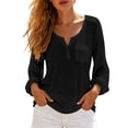 thumbnail image 2 of Warop Long Sleeve Womens Tops V Neck Button T Shirts Solid Color Casual Fall Tunic Tops Basic Loose Fit Pullover Tee, 2 of 8