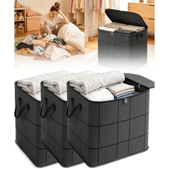 XXL Foldable Storage Bag with Reinforced Handles, Large Storage Bag, 180L Moving Organizer, Zippered Fabric Bin For Quilts Bedding Sweaters Closet Organization