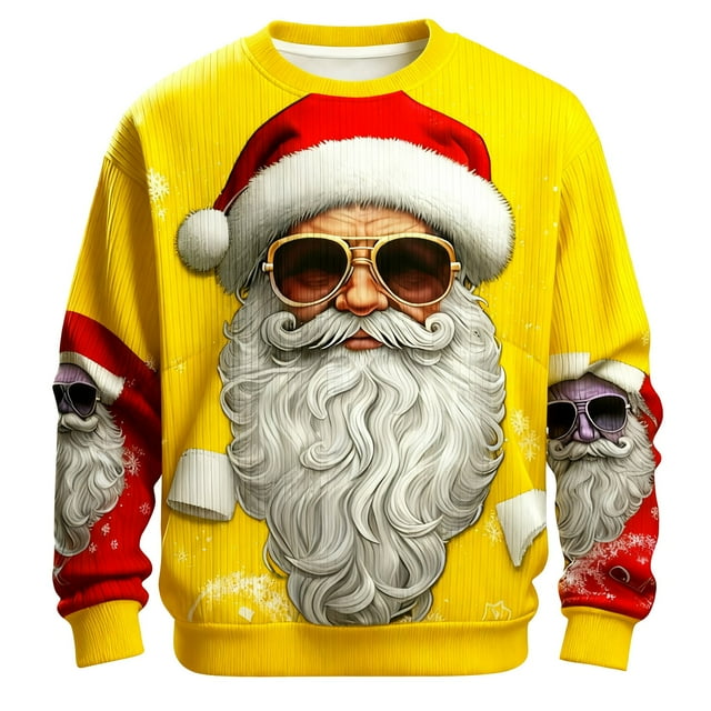 VJATTWR Merry Sweatshirt Men Get it Fast Festive Knitpattern ’S Hoodieless Sweatshirt – Themed Santa Print Sweater for Winter Comfort