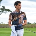 thumbnail image 3 of Rateoe Sunset Cliff Dinosaur Pattern Men's Short Sleeve Polo Shirts, Golf Polo Shirts Short Sleeve Performance Moisture Wicking Dry-XX-Large, 3 of 6
