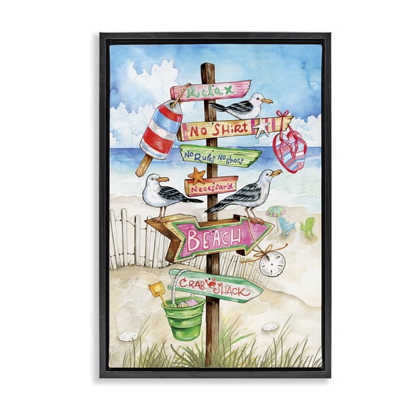 Stupell Industries Cottage Seaside Rules Signs Black Floating Frame Canvas Art, 17 x 25, by Ronnie Rooney