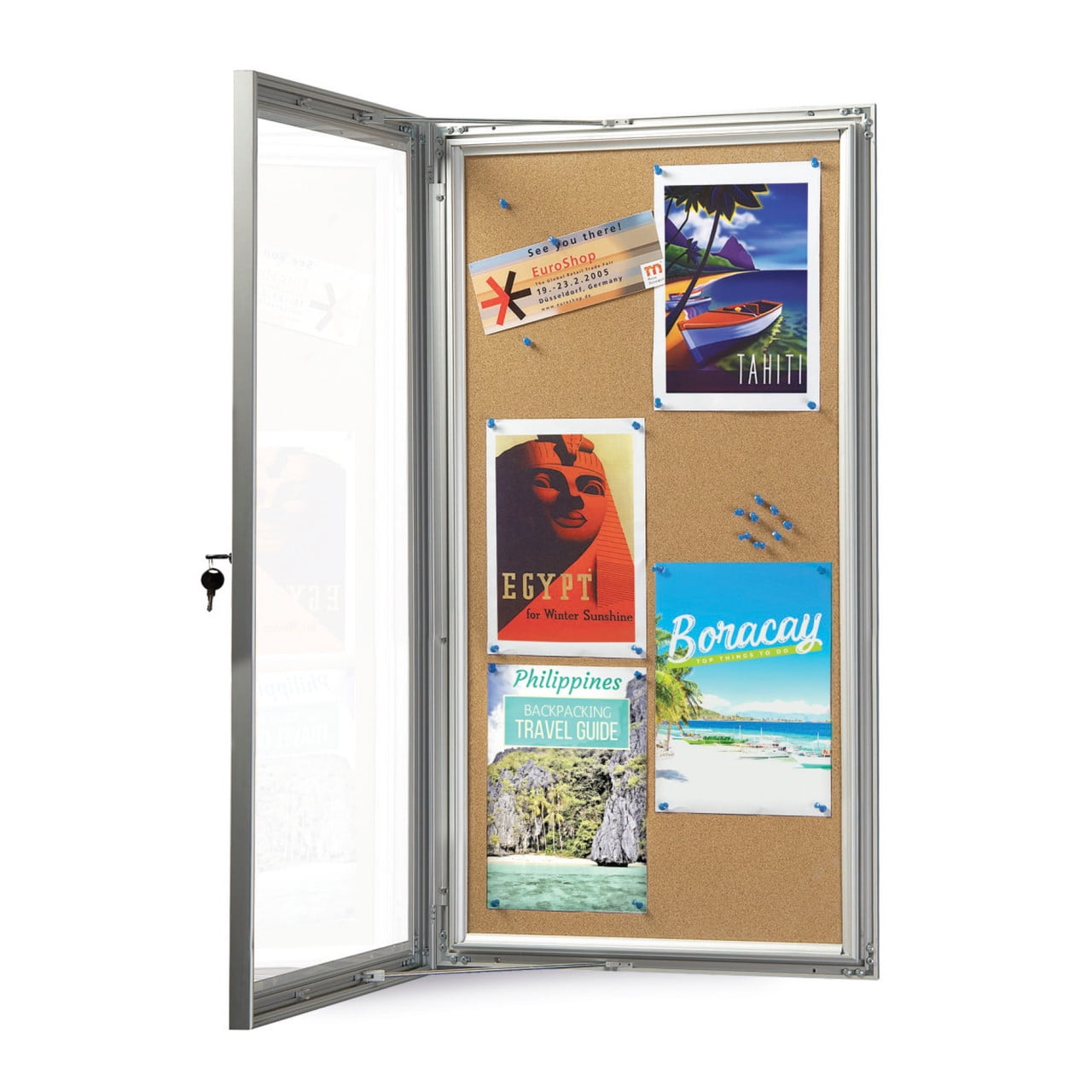 Medium Enclosed Cork Bulletin Board w/ Lock & Key