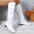 thumbnail image 4 of Women's Round Toe Low Heel Knee High Boots PU Leather Slouchy Slip on Comfortable Plus Size Fall Winter Boots for Casual Outdoor Wear White, 4 of 5