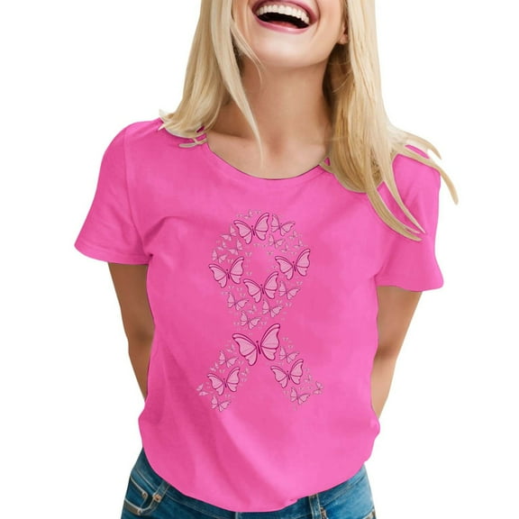 DondPO Women's T-Shirts Women Elegant Casual Printed Short Sleeve V Neck T Shirt tops Shirts for Women Womens tops Pink L