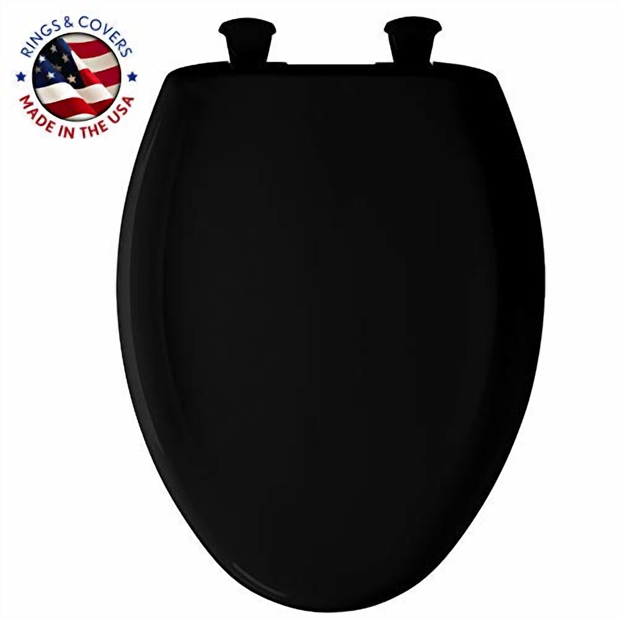BEMIS 1200SLOWT 047 Elongated Closed Front Toilet Seat,Black, With Cover, Plastic, Black