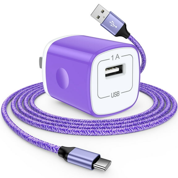 Type C Charger USB C Cable Fast Charging Cable 6FT with USB Wall Charger Block,Hootek USB A to USB C Type C Cable USB C Charger Block for Android Charging Cords USB-C Phone Cables, Purple