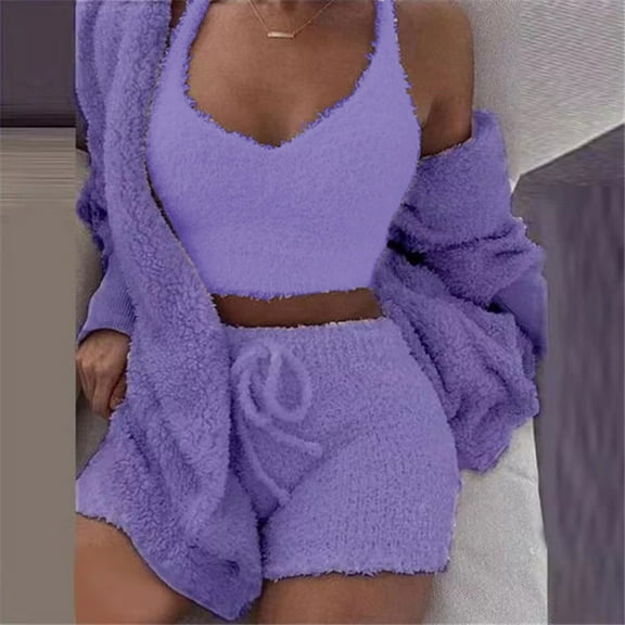 Women's 3-Piece Plush Loungewear Set - Ultra-Soft Cozy Fleece Pajama Set for Home & Relaxation