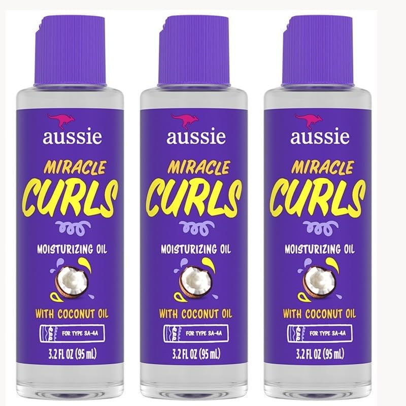 Aussie Miracle Curls Moisturizing Oil with Coconut & Jojoba, 3.2 oz (3-Pack)