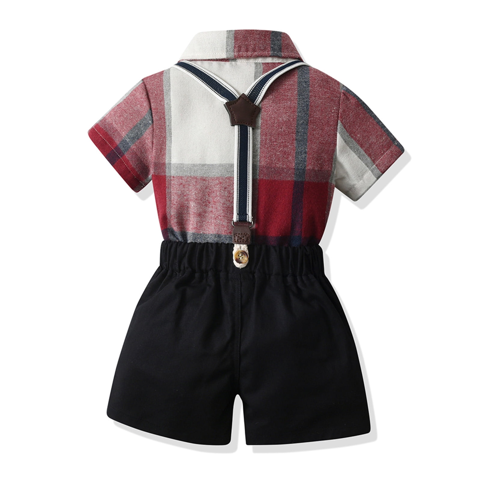 Kids Boys Gentleman Wedding Outfit Button Down Shirt Suspender