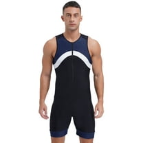 TiaoBug Mens Swimming Jumpsuit Sleeveless Zip-up Sports Unitard Bodysuit Surfing Swimsuit Navy Blue M