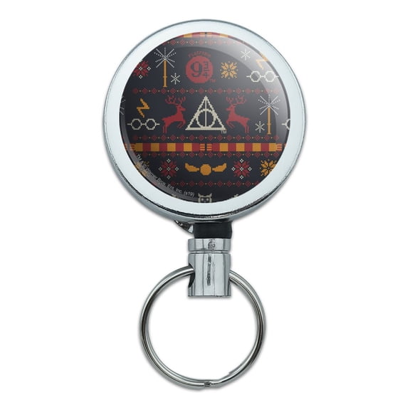 Harry Potter Sweater Pattern Heavy Duty Metal Retractable Reel ID Badge Key Card Tag Holder with Belt Clip