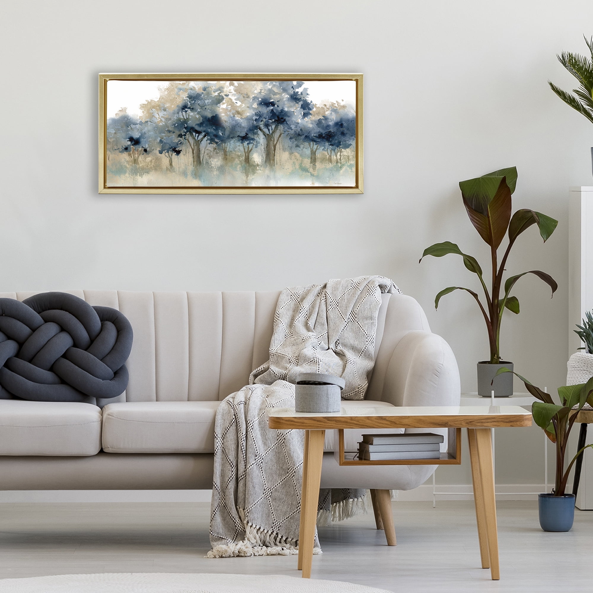 Stupell Industries Indigo Woodland Watercolor Study Gold Framed Floater Canvas Wall Art, design by Carol Robinson
