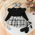 thumbnail image 2 of Gubotare Baby Girl Romper Long Sleeve Baby Girls Daisy Romper Bowknot Bodysuit+Headband Long Sleeve Playsuits Floral Jumpsuit Fall Winter Clothes 0 3 6 9 12 18 24 Months (Black,3-6 Months), 2 of 9