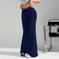 thumbnail image 4 of Baggy Flare Sweatpants Women Drawstring High Waisted Yoga Pants with Pockets Y2k Casual Flowy Wide Leg Pants Blue 3XL, 4 of 9