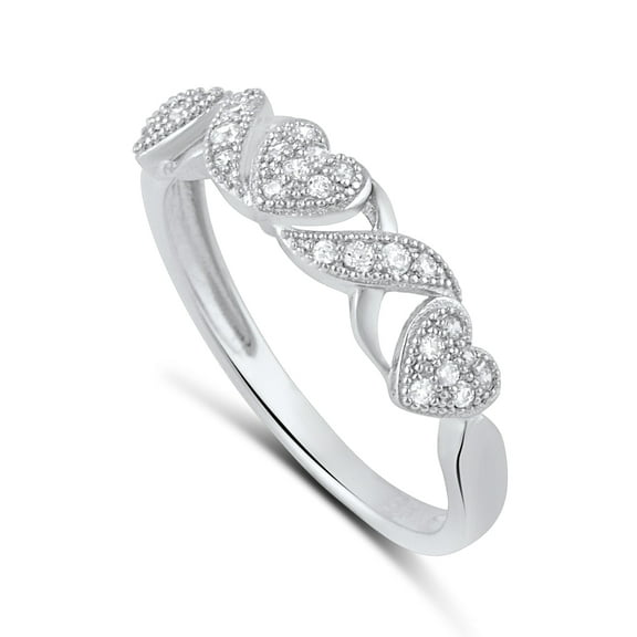 Sterling Silver Cz Thin XO Heart Stackable Ring for Women and Teens - Size 4