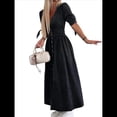 thumbnail image 2 of Vestido de Mezclilla con Cuello en V y Botones para Mujer, Cintura Media, Corta y Abertura Negro M, 2 of 10