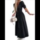 thumbnail image 2 of Vestido de Mezclilla con Cuello en V y Botones para Mujer, Cintura Media, Corta y Abertura Negro L, 2 of 10
