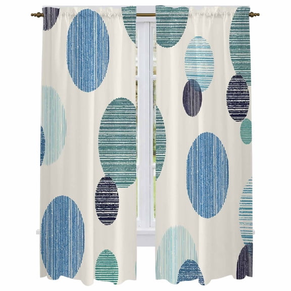 Abstract Geometric Kitchen Curtain for Berdoom Living Room Cafe 72 Inch Length, Farmhouse Vintage Polka Dot Teal Blue Tiers Curtains Light Filtering Drapes Window Treatment 2 Panels 52"Wx72"L