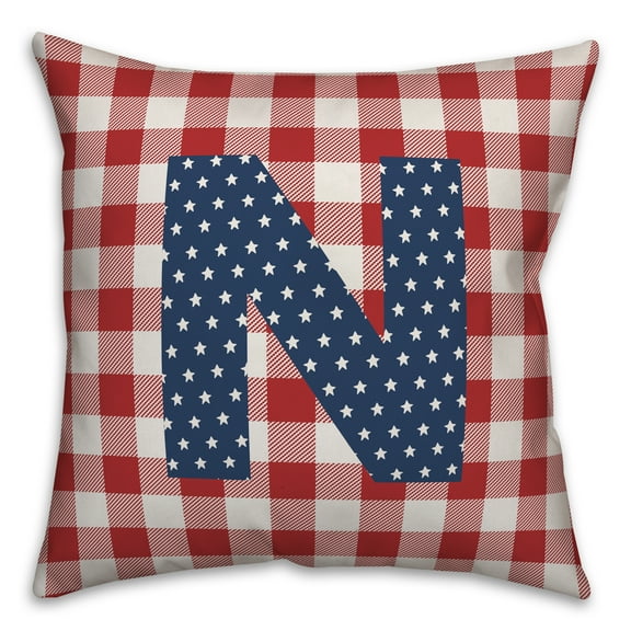 Creative Products Red Buffalo Check Monogram - N 18x18 Indoor / Outdoor Pillow