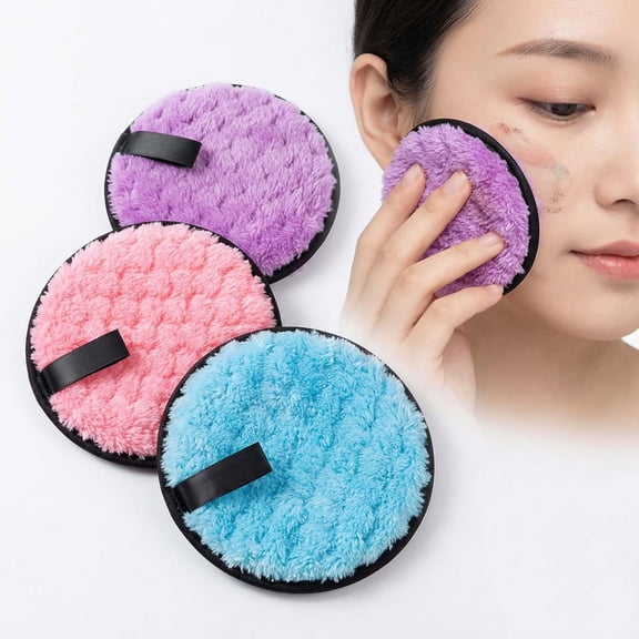 ACDANC 3 Pack Reusable Makeup Remover Pad,Soft Microfiber Make Up Remover Pads for Face,Washable Skincare Accessories Purple Blue Pink