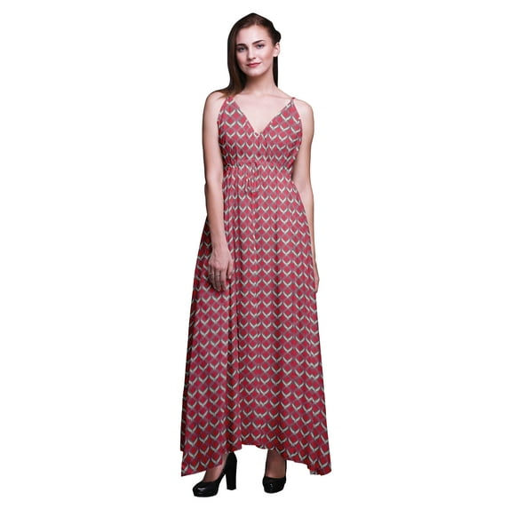 Bimba Ikat Women Summer Printed V Neck Long Maxi Dress Holiday Resort Wear-XXX-Large