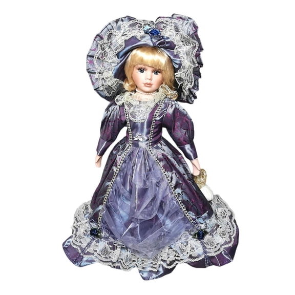 Muñeca de porcelana de 41 cm, adorno para el hogar, decoración de escritorio, coleccionable, elegante. violeta