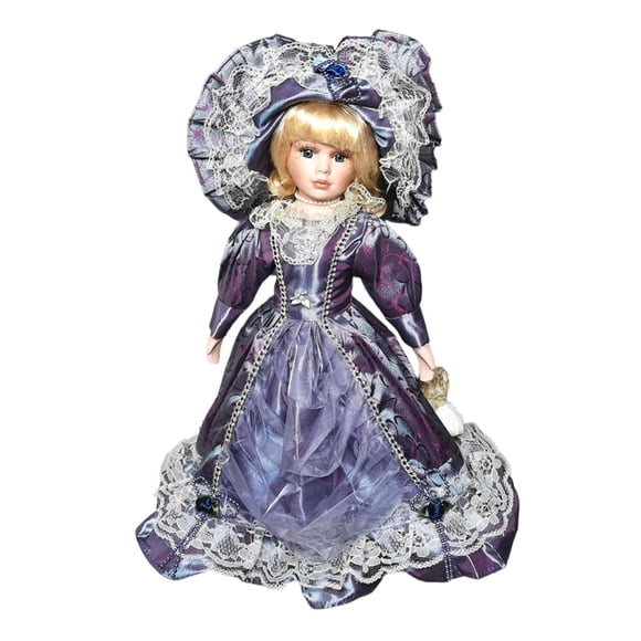 Muñeca de porcelana de 41 cm, adorno para el hogar, decoración de escritorio, coleccionable, elegante. violeta