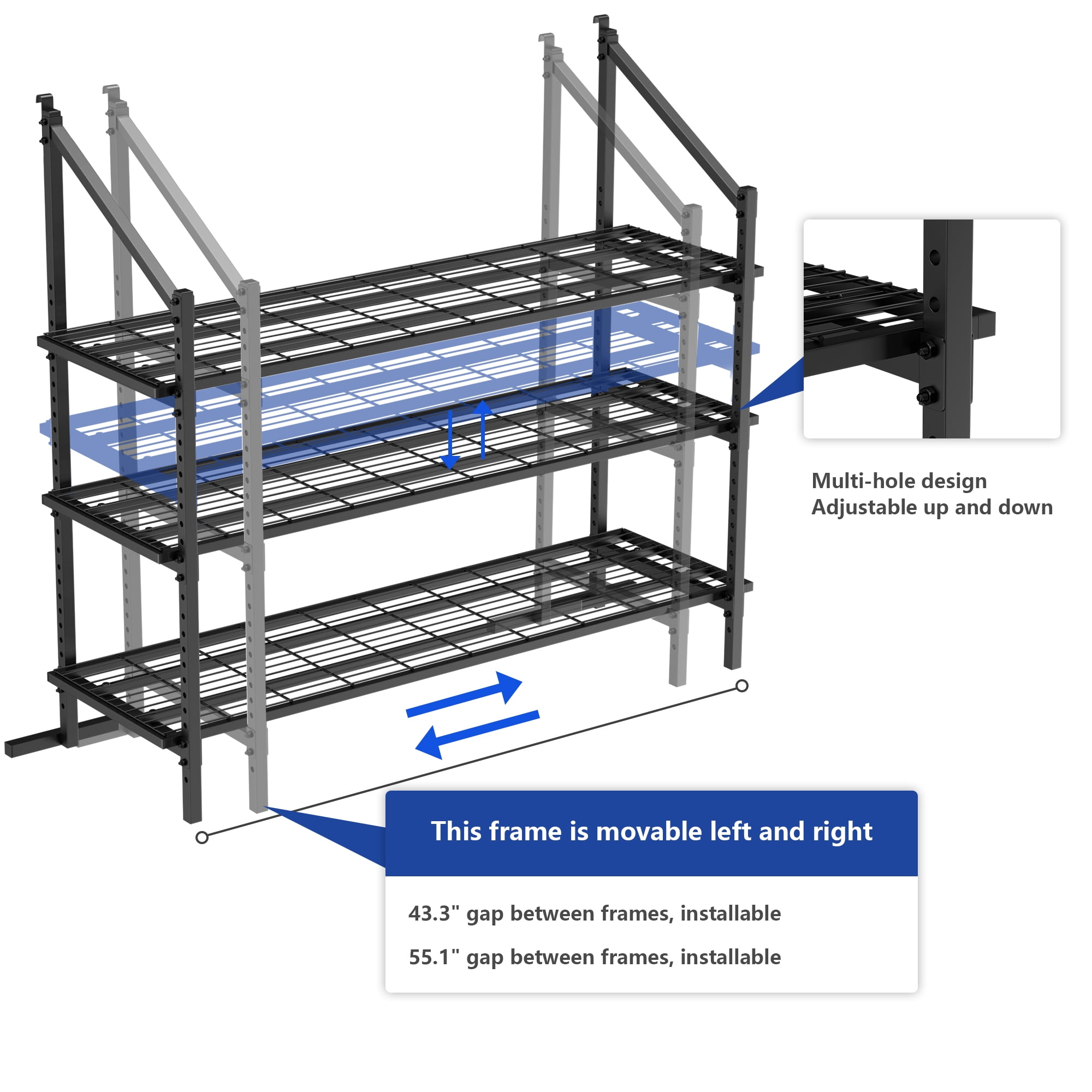 YOHKOH Shipping Container Shelving, Adjustable 3-Tier Heavy Duty Brackets, 59"W x 22"D x 59"H, 1100 lbs Capacity for Garage & Warehouse Storage