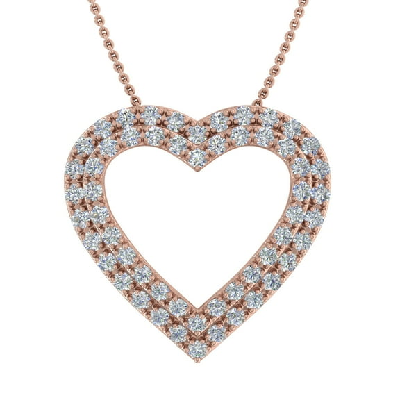 14K Rose Gold Prong Set Diamond Heart Pendant Necklace (1/3 carat) (Silver Chain Included) (I1-I2 Clarity)