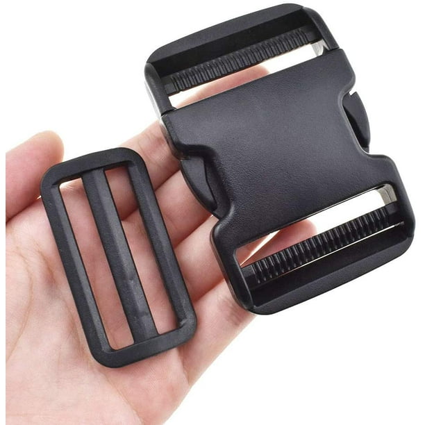 2 Inch Dual Adjustable Quick Side Release Buckles with 2 Inch Tri-Glide  Slides Clips Snaps No Sewing Heavy Duty Plastic Replacement for Nylon Strap  Webbing Backpack Fanny Pack 2 Pack 