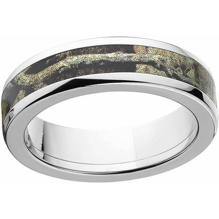 Mossy Oak Break Up Infinity Men's Camo 6mm Stainless Steel Wedding Band with Cross Brushed Edges and Deluxe Comfort Fit