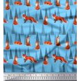 thumbnail image 1 of Soimoi Blue Poly Georgette Fabric Artistic Tree & Wolf Animal Decor Fabric Printed Yard 42 Inch Wide, 1 of 5