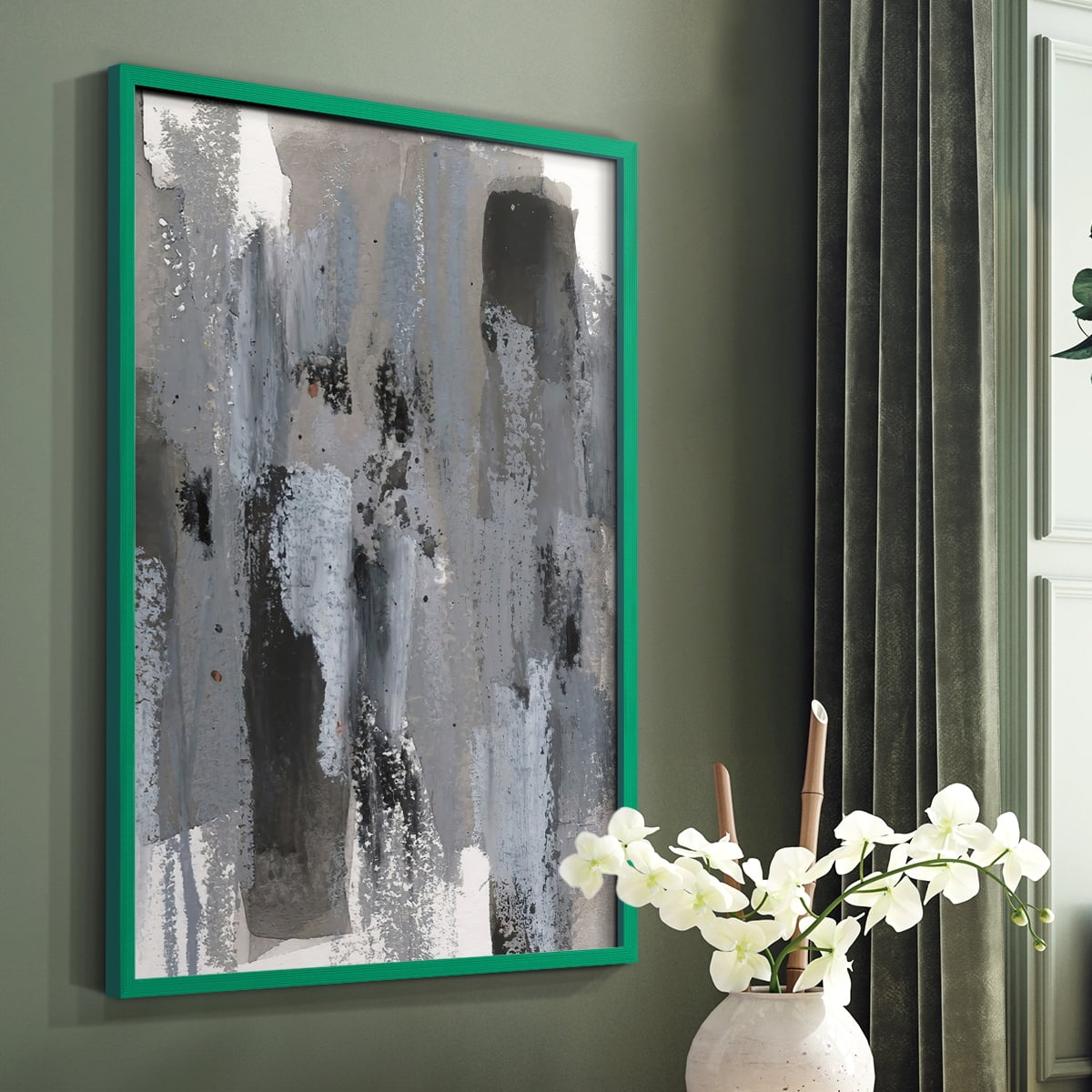 Loft Pastel IV Framed Print in Green Solid Wood Framed Print No Nail Hanging