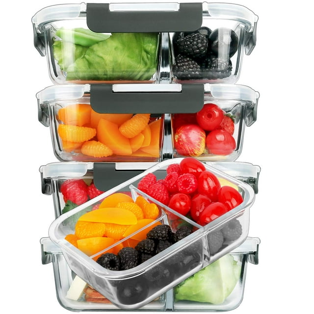 Recipientes de vidrio para preparación de comidas M MCIRCO, paquete de 5, 1,1 L, 3 compartimentos