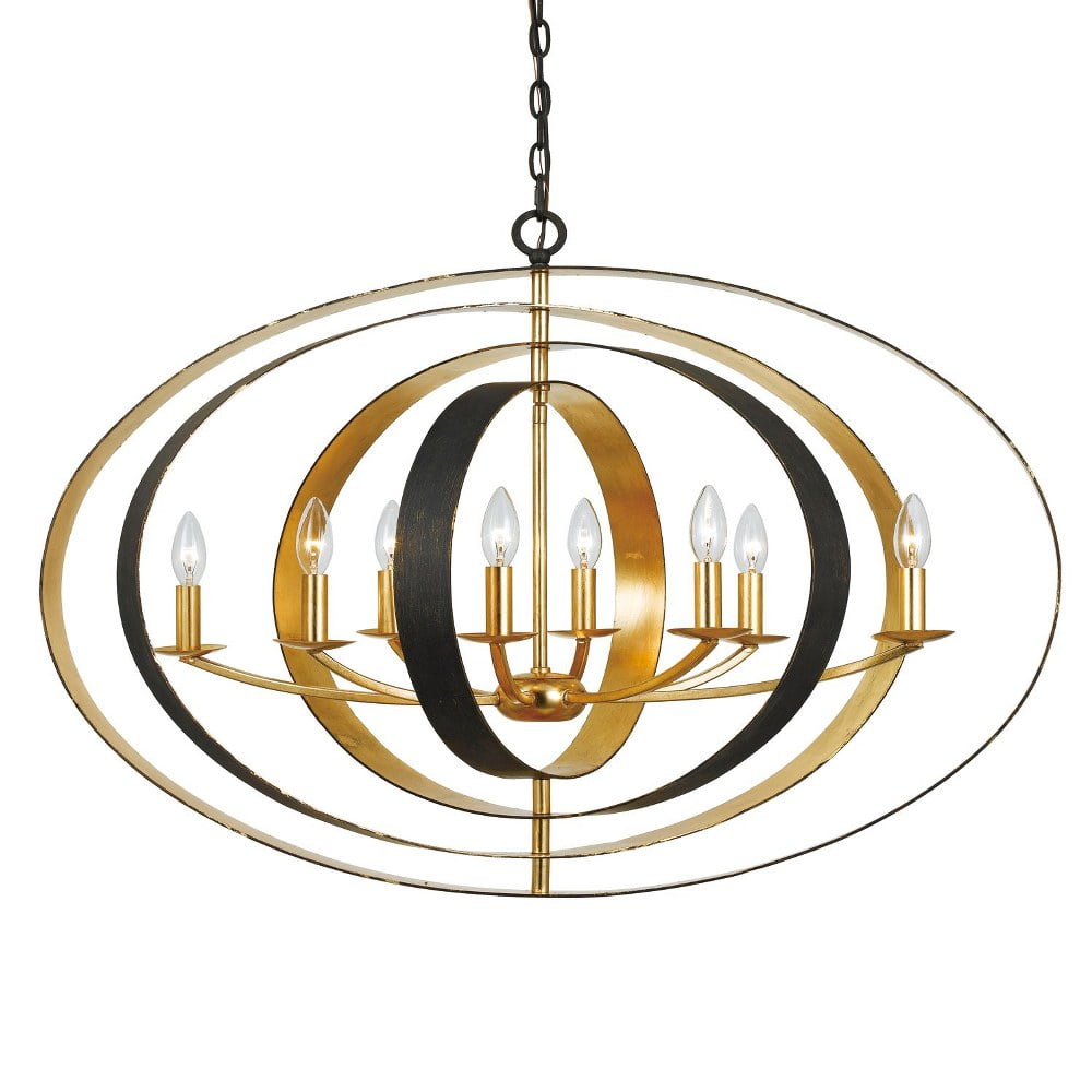 Eight Light Oval Chandelier-English Bronze/Antique Gold Finish    -Traditional Installation Crystorama Lighting 588-Eb-Ga