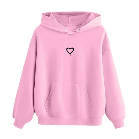 

Girls Heart Graphic Print Long Sleeve Hooded Sweatshirt Pullover Tops