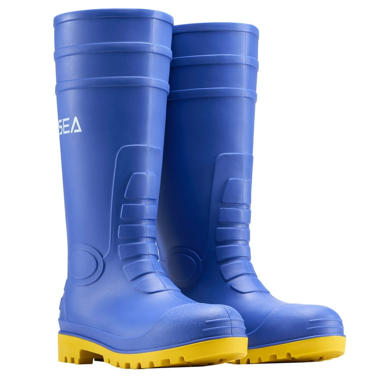 HISEA PVC Rubber Rain Boots for Men,Steel Toe Waterproof and Slip
