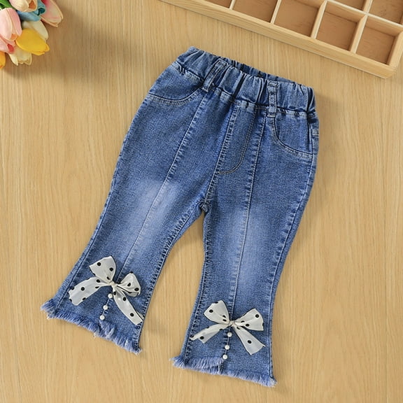 SGFCWSX Skinny Jeans for Girls Flare High Waist Denim Pants Casual with Pockets Pant Black Size 5 Years