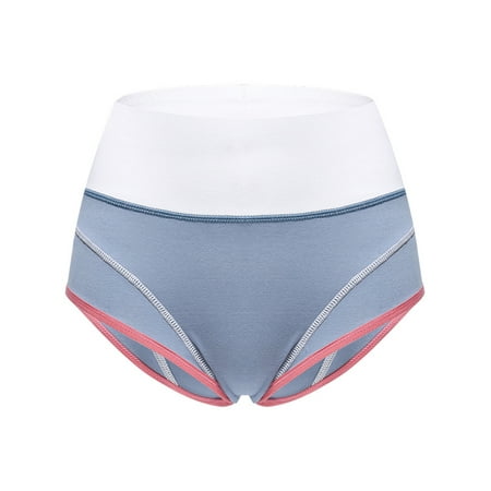 

Glookwis Ladies Elastic Waistband Thongs Stretch Underwear Comfy Soft Bikini Briefs High Waist Spliced Panties Lingerie Blue 3XL
