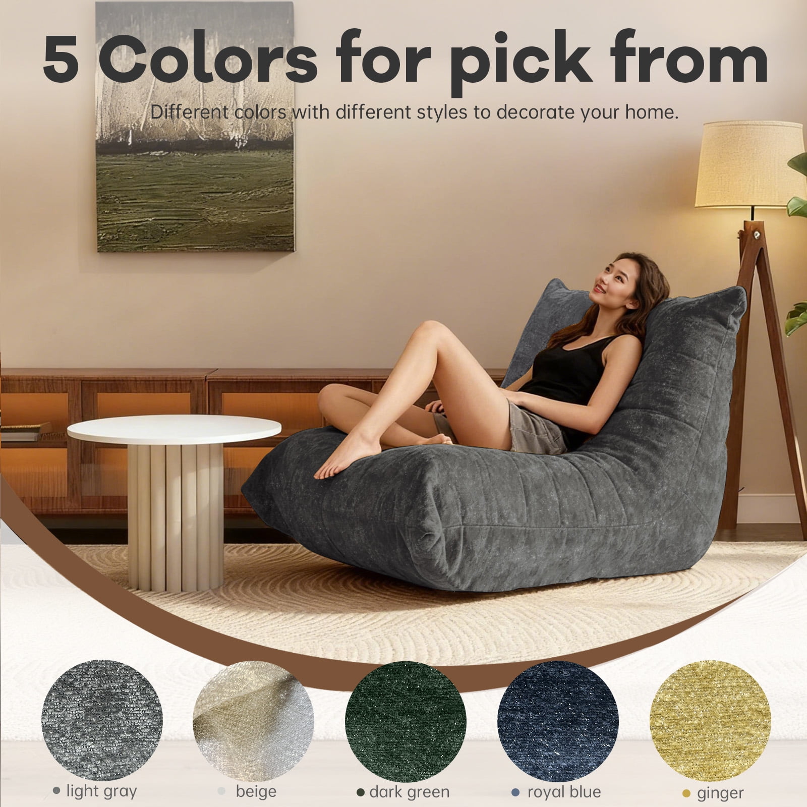 Big Bean Bag Chairs for Adults, Bean Bag Sofa with Soft Sparkling Snow Neil Fabric suitable for Living Room,Apartments,Reading Corner,Gaming and movie,Memory Foam Lazy Couch for Fireside Chair(grey)