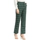 thumbnail image 1 of Pantalones largos rectos de cintura elástica con botones y cremallera de cuadros para mujer INSPIRE CHIC 2XL verde negro blanco, 1 of 8