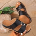 thumbnail image 2 of Womens Wedge Sandals Leather Comfortable Slip on Slides Open Toe Casual Arch Support Platform ladies Sandal Chunky Shoes Black 7(39), 2 of 9