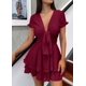 thumbnail image 2 of Vestido PRETTYGARDEN 2025 Mini V Cuello Manga Corta Rojo Vino M, 2 of 6