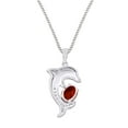 thumbnail image 3 of AFFY Oval Simulated Garnet & White,Black Cubic Zirconia Dolphin Pendant Necklace 14k White Gold Over Sterling Silver 18" Chain, 3 of 3