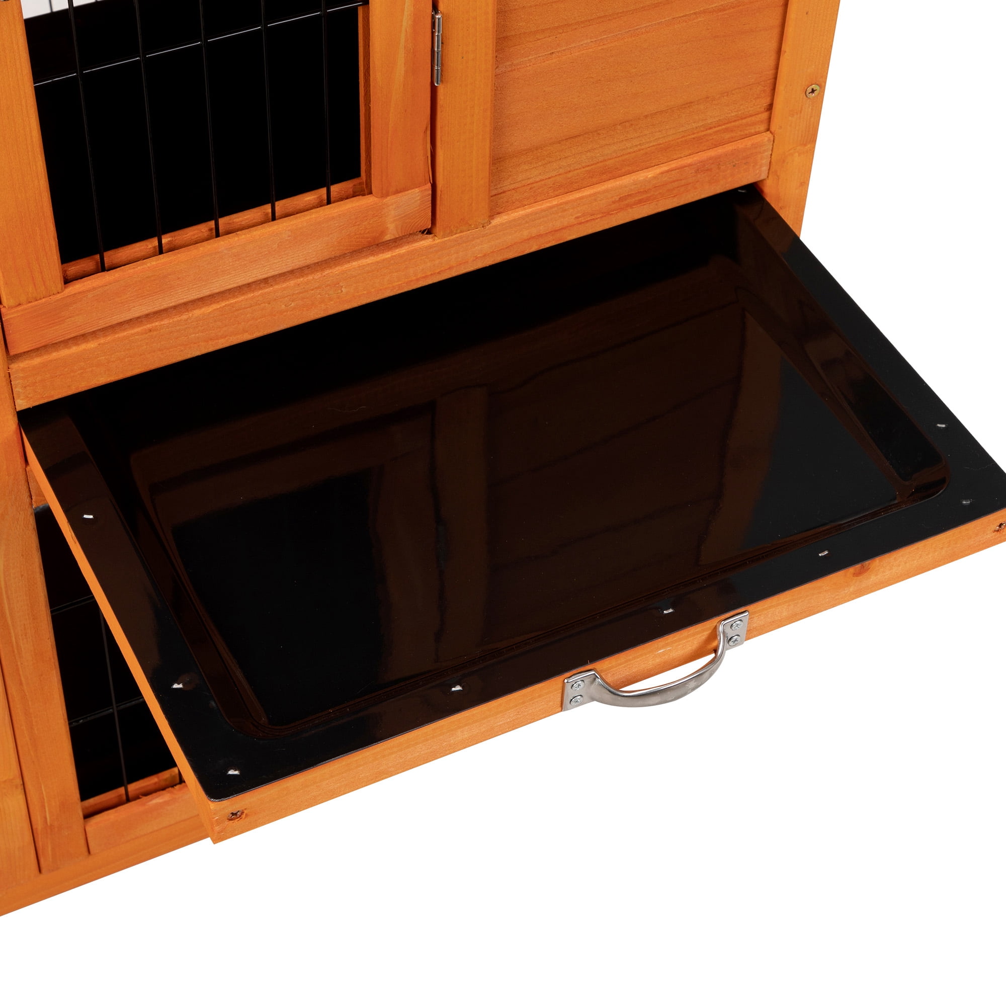 Pefilos 39" Wood Rabbit Hutch for Indoor, Outdoor Chicken Coop, Hen House with Removable Tray, Rolling Casters, Orange